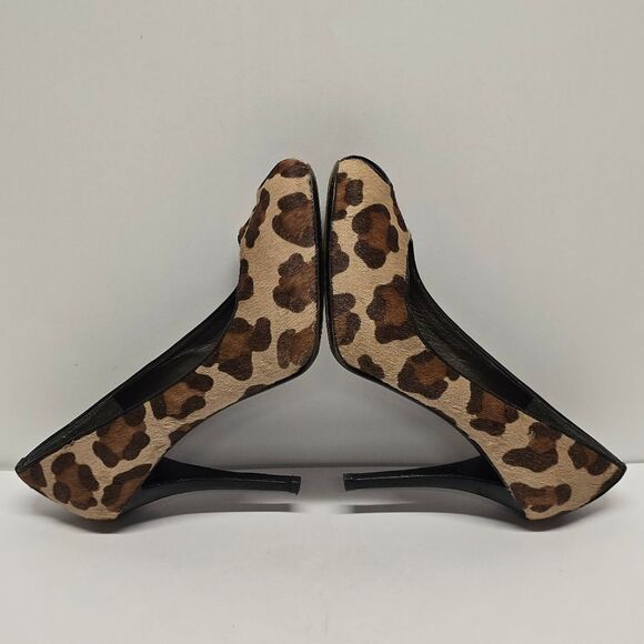 Stuart Weitzman Leopard Peep Toe Pumps Heels Cal Hair Leather 7.5 - Picture 4 of 8